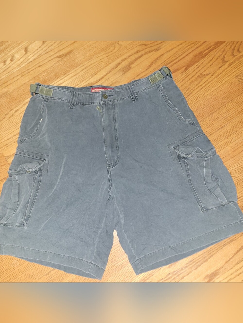 Vintage Abercrombie & Fitch Men 38 Cargo Shorts Distressed Navy Blue Adjustable